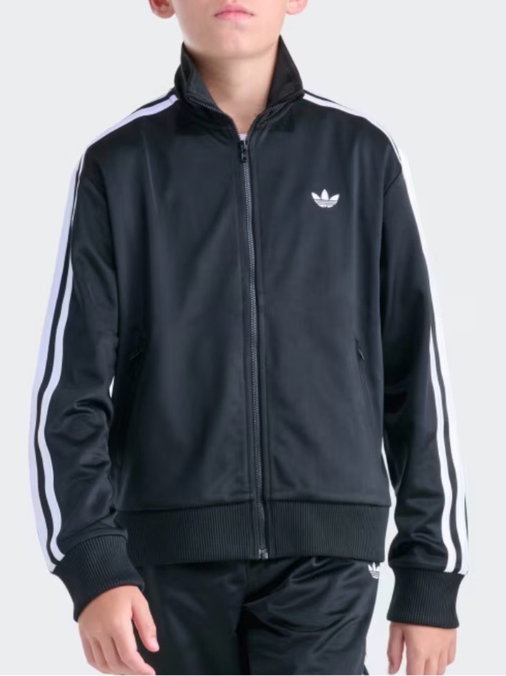 Adidas Boys Black Firebird Jacket with White Strips - M